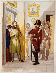 Az olasz csapatok letartóztatták a hazafi, Federico Confalonierit (1785-1846). A 19. századi Museo del Risorgimento, Róma metszete