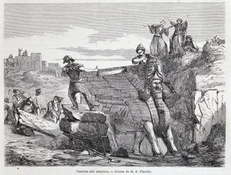 Asszír szárnyas bika Ninive helyén - „” Tour du monde”” 1. szem. 1863.