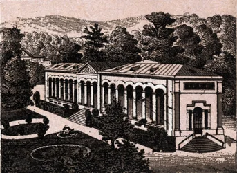 Baden Baden (Baden-Baden), Németország: kilátás az oszlopsorra. „A világ 168 nézetet illusztrál” című részben, dátum nélkül (XIX. század vége)