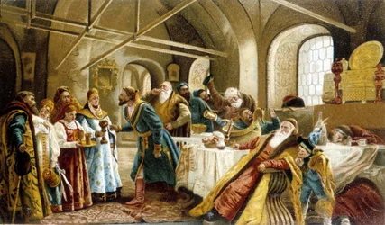Bankett a boyard esküvő (boyard, boyar) alkalmából Oroszországban.