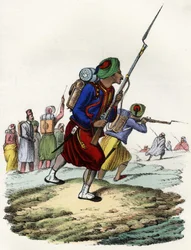Az afrikai francia hadsereg Zouaves zászlóalja, amely bennszülöttekből áll, és Clausel tábornok alkotta 1830-ban az Atlasz algériai expedíciójára. In „” Storia d
