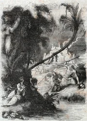 Griffon és Aquilant csata Orrile ellen – Ludovico Ariosto (Orlando furioso) 1851-es metszete (16. század), az Ariosta néven ismert – Tressan grófja olasz nyelvről fordította és Gustave Harvard adta ki.
