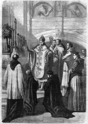 Tojásáldás húsvét vasárnapján a Solesmes-i apátságban (Sarthe) 1868-ban