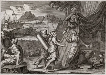 Royaumont-i Biblia, Ószövetség: Sisera halála. Jáel megöli a kánaáni sereg fejét, Sisrát (Sisera vagy Sisara). 1811-es illusztráció.