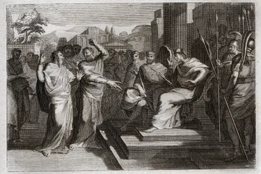 Royaumont Biblia, Ószövetség: Josaphat Piete. Josafát, Júda legjámborabb királya megremegteti a körülötte lévő fejedelmeket, és különféle módokon tanúskodik Isten iránti jámborságáról, amely győzelmet aratott ellenségein. Illustr