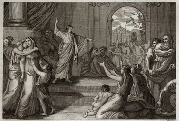 Royaumont Biblia, Ószövetség: Susanne delivree. Isten az ifjú Daniel bölcsességét használja fel, hogy megszabadítsa Susanne-t a haláltól, amelyre igazságtalanul ítélték el. Illusztráció 1811-ből.