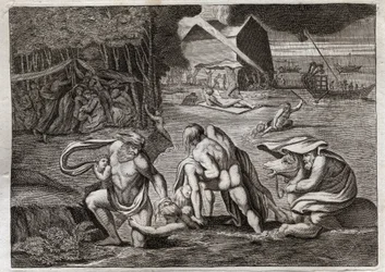 Royaumont Biblia, Ószövetség: Vízözön. Az özönvíz elönti az egész földet. Az egyetlen Bárka menti meg az elsüllyedéstől azokat, akik be voltak zárva. Illusztráció 1811-ből.