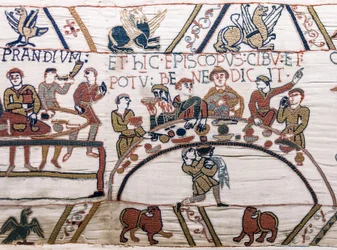 Odo püspök megáldja az ételeket és a bort, Bayeux gobelin (gyapjú hímzés vászonra)