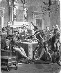 Blaise de Monluc (1502-1577), Franciaország marsallja Francois 1. udvarában. századi metszet.