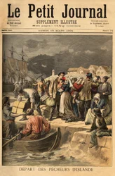 Breton tengerészek tavasszal elhagyják Paimpolt, hogy tőkehalat keressenek Izland vagy Új-Fundland (Newfoundland) partjainál. Metszet a „” Le petit journal”-ban 1894.03.19. Selva gyűjteménye.