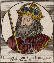 Nagy Károly (Carolus Magnus, Nagy Károly) (747-814) a frankok királya és a Nyugat keresztény császára – metszet az „Instruction sur l
