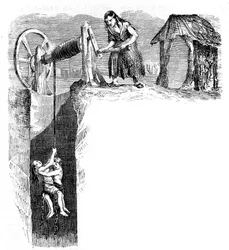 Gyermekek leszállása egy angliai szénbányába, 1840 körül.