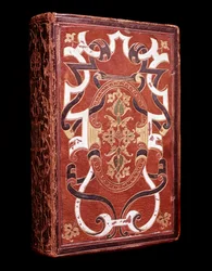 A Szent Biblia latin nyelvű másolata John Grolier de Servieres (1479-1565), trezorier és bibliofil tulajdonában, a vörös maroquin-kötéshez (Biblia Grolier-könyvkötéssel) Chantilly musee Conde