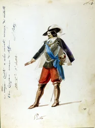 Jelmez Arrigo karakterének a „Giovanna de Guzman” című operában, a szicíliai Vepres (I vespri siciliani) első ábrázolásának elnevezése, Giuseppe Verdi. Névtelen jelmez a milánói Scala Színház számára készült 1856-ban.