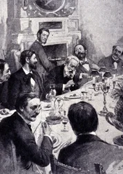 Az asztalnál vacsorázik Victor Hugo Jean Mounet Sully-val (Mounet-Sully) (1841-1916), francia színésszel. századi metszet.