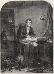 Wellington hercege (Arthur Wellesley (1769-1852) Wellington hercege) írásbeli feladása Waterloo után, 1815. június 19. - metszet 1852
