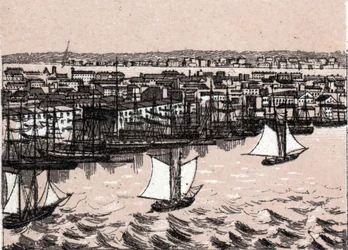 East River és New York az Egyesült Államokban a „A világ 168 nézetet illusztrál” című filmben, dátum nélkül (19. század vége)