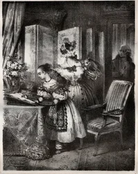 századi metszet Madame Cottin (Sophie Cottin Rostand) (1770-1807) „” Malvina” című regényéhez - Magángyűjtemény