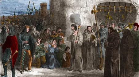 Enguerrand de Marigny (1260-1315) kamarás és IV. Bél király minisztere, aki 1315-ben kínzásba sétált. Metszet Paul Lehugeur Histoire De France En Cent festményeibe 1891 - Enguerrand de Marigny (1260-1315) kamarás és minisztere F