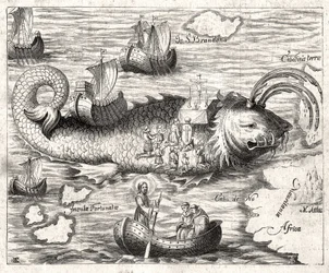 A Szent Brandan legendájának epizódja (Brendan): a 6. századi ír apát fantasztikus utazása a földi paradicsom keresésében. Nyomtatás 1621-ből.