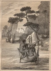 Nicolas Thomas Marion-Dufresne (Marion Dufresne) (1729-1772) expedíciója: kenuk az Admiraut szigeteiről (Bismarck-szigetcsoport, Pápua Új-Guinea) - illusztráció a „” A 18. századi nagy tengerészek” című könyvből”
