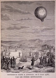 A Montgolfier testvérek által 1783. június 5-én Annonayban végzett kísérlet – a „” Les Contemporains”, n.d. század vége.