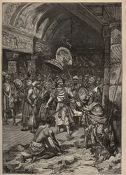 Híres gyémántok: Lahore maharadzsája, Ranjit Singh (1780-1839), átveszi a Koh-i Nor gyémántot (Koh i Nor, Kuh-e Nur, Kuh e Nur, Koh-i-noor, Koh i Noor). Metszet 1885-ből Adolphe BITARD „” Les arts et metiers illustres” című könyvébe.