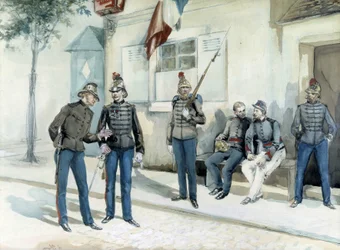 Tűzoltók a laktanya előtt 1870-ben