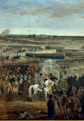 Első Francia Császárság: I. Napóleon császár (1769-1821) a fehér lovon a lipcsei csatában (a népek csatájában), október 16-19.
