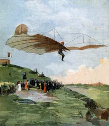 Otto Lilienthal (1848-1896) német mérnök első siklópróbája repülőgépén 1894-ben