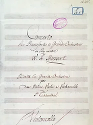 Mozart d-moll zongoraversenyéhez és nagyzenekarához írt kotta első oldala, Lichtenthal változat (XIX. század)