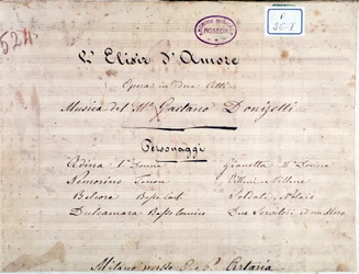 A szerelem elixírje, Gaetano Donizetti operájának kottájának első oldala
