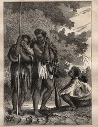 James Cook kapitány (1728-1779) első útja (1768-1771): egy neo-zélandi család (Neo Zelandaise) - az illusztráció a „18. századi nagy tengerészek” című könyvből vett.
