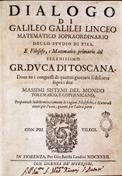 A „Párbeszéd a világ két nagy rendszeréről” (dialogo sopra i due massimi sistemi del mondo) frontispice VIII. Urban pápa megbízásából Galileo Galilei dit Galilee (1564-1642) csillagász és fizikus 1620 körül, és 1632-ben jelent meg. Ez