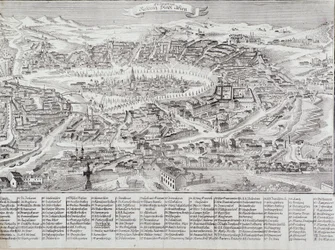 Bécs városának általános képe, a fő épületek és műemlékek részleteivel. Ausztria Metszet az 1800-as magángyűjteményből