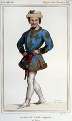 Gilles de Rais (Retz vagy Rays) (1404-1440), Joan of Arc fegyvertársa. 19. századi metszet: „Történelmi Franciaország”