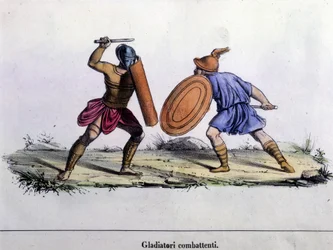 Gladiátor harc. 19. századi metszet.