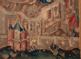 Saint Piat és Saint Eleuthère története, 6. jelenet Részlet jobb alsó. Városi erődfalak.