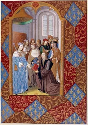 Nyomdatörténet: Antoine Verard kiadó (? -1513) bemutatja könyvét VIII. Károly királynak. 1494-ből származó kéziratból