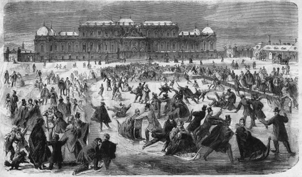 Korcsolyázás a bécsi Belvedere téren 1864-ben.