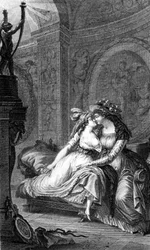Illusztráció Choderlos de Laclos (1741 - 1803) „A veszélyes kapcsolatok” című művéből: a felszabadulás jelenete két nő között.