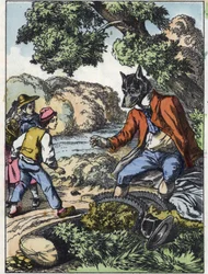 Illusztráció a „Jó anya bárány” című meséhez. A „” Mesék otthonról a kicsiknek” c. századi névtelen metszet.