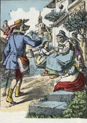 Illusztráció a „Jó anya bárány” című meséhez. A „” Mesék otthonról a kicsiknek” c. századi névtelen metszet.
