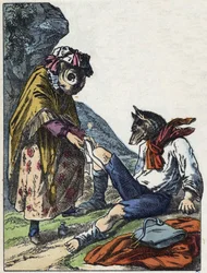 Illusztráció a „Jó anya bárány” című meséhez. A „” Mesék otthonról a kicsiknek” c. századi névtelen metszet.