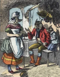 Illusztráció a „Jó anya bárány” című meséhez. A „” Mesék otthonról a kicsiknek” c. századi névtelen metszet.