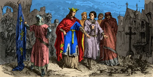 1186-ban Philippe Auguste (1165-1223) elrendelte Párizs utcáinak kikövezését, metszet XIX.