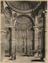 A Kék Mecset belseje, Isztambul, Törökország - 1838 - metszet -