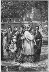 Jacques-Benigne (Jacques Benigne) Bossuet (1627-1704), francia prelât és író a versailles-i filozófusok sikátorában. 19. századi metszet.