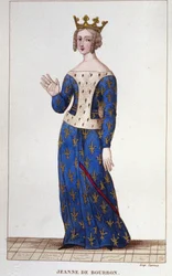 Jeanne de Bourbon (1338-1378). Franciaország királynője 1364-től 1378-ig. Metszet 1830-ból