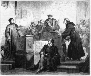 Johann Maier, Johann Eck (1486-1543) német katolikus teológus és Luther Márton (1483-1546), német protestáns teológus és reformátor Pleissenburgban 1519-ben.